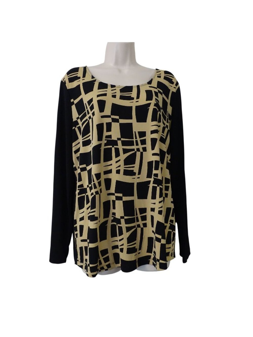Chicos Geometric Black Top Women Size 2 M 12 14 Long Sleeve Office Casual Y2K